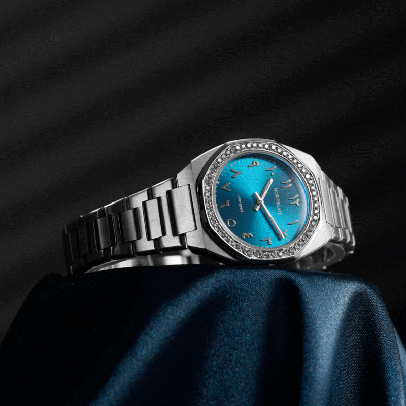 Pacific Blue with Arabic Numbers diamond silver size 34mm
