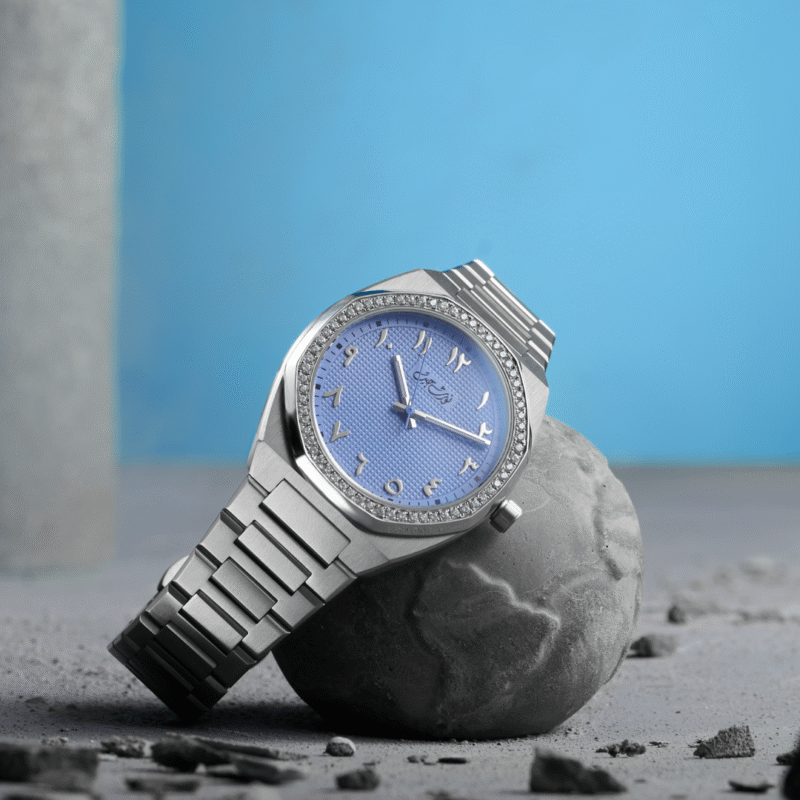 Sky Blue De Paris Diamond Silver with Arabic Numbers size 40mm